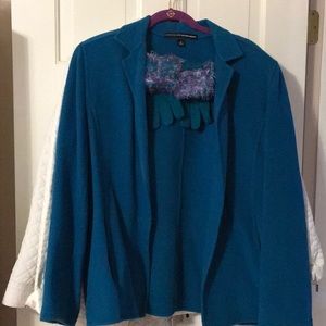 Ellen Tracy! Jacket,Size 16, Turquoise,lightweight wool, open,front slit pockets